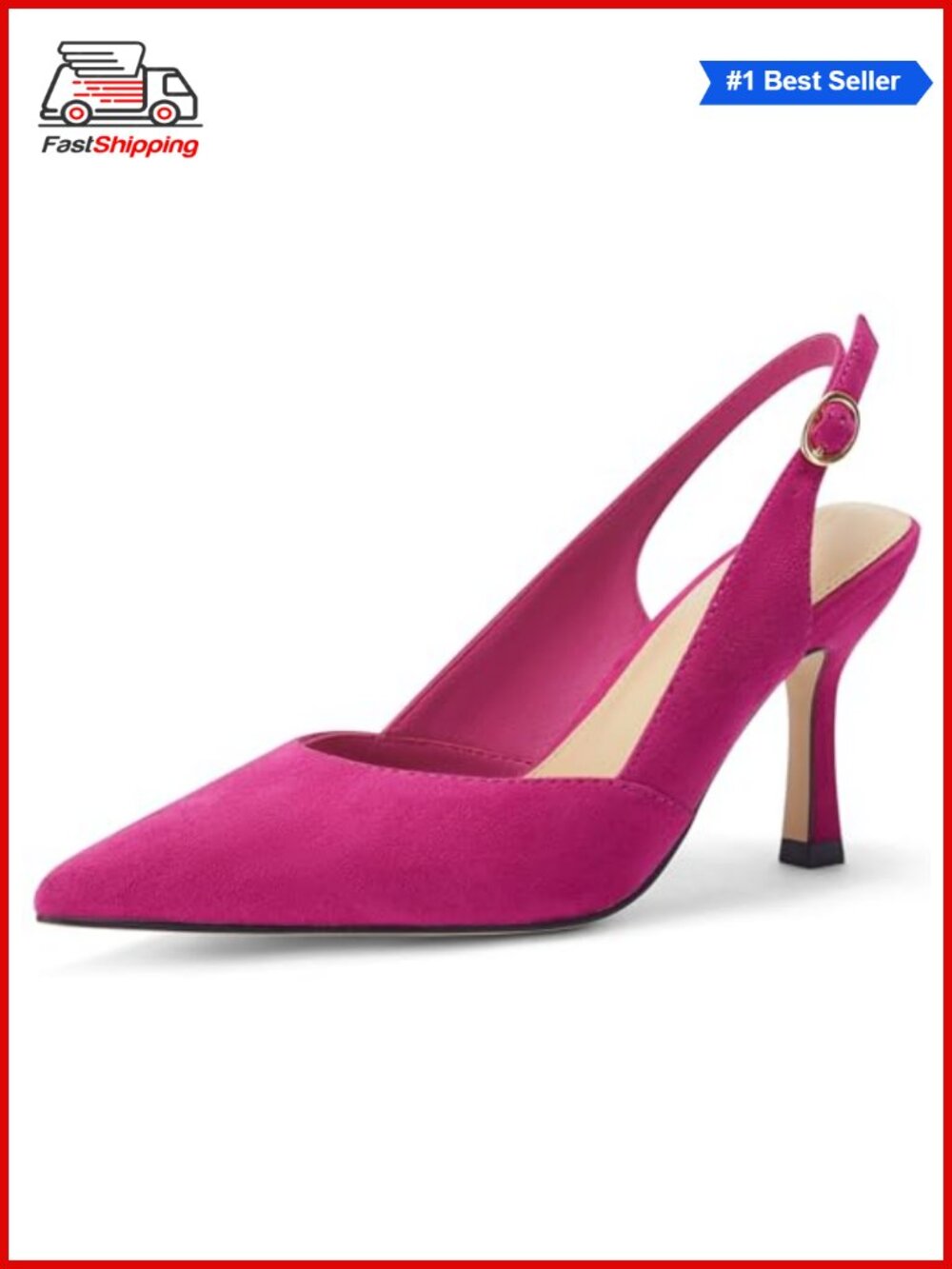 ✨ Kitten Heel Slingback Pumps Faux Leather Pointed Toe Wedding Party Dress Shoes